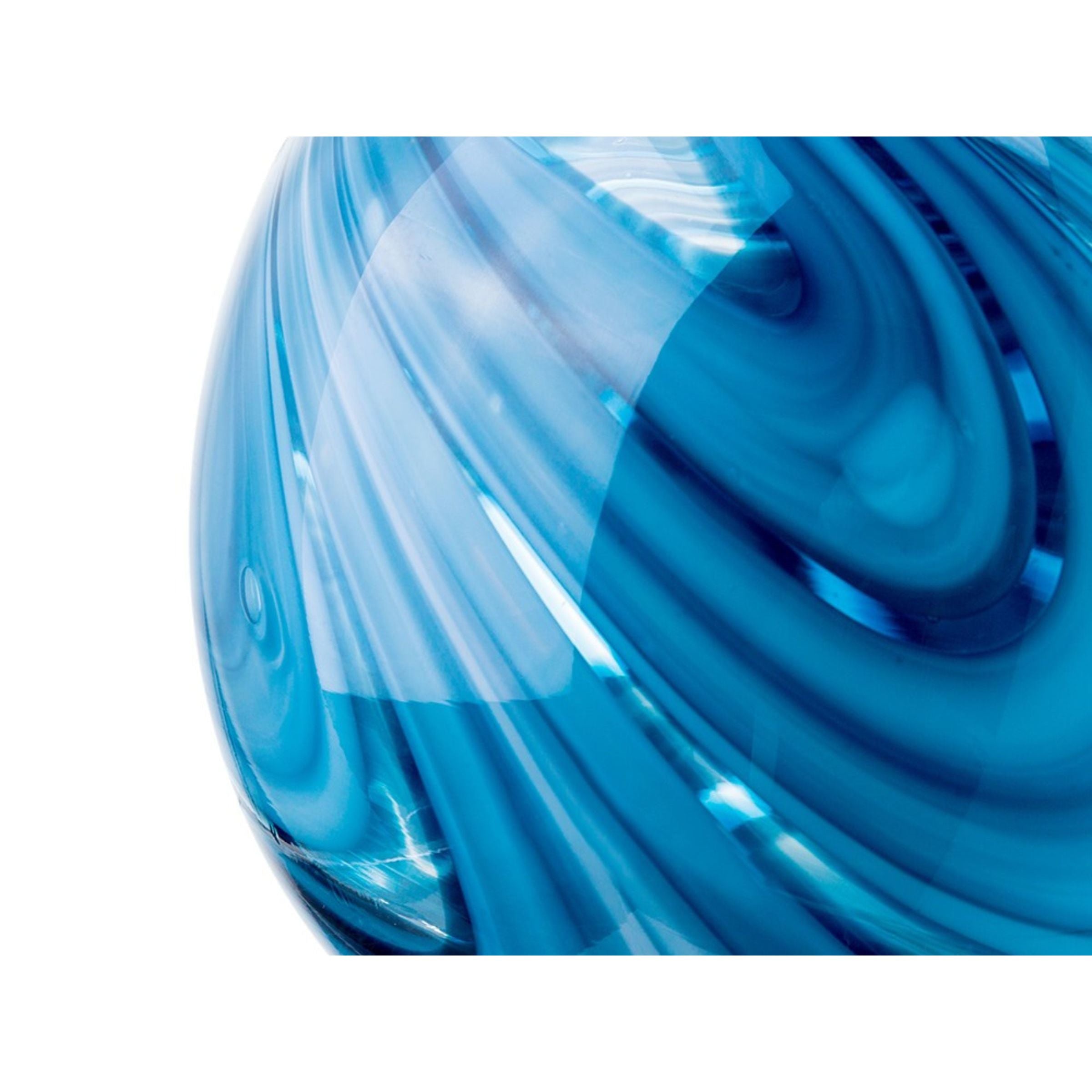 Short Blue Swirl Glass Vase 8"W x 7"H