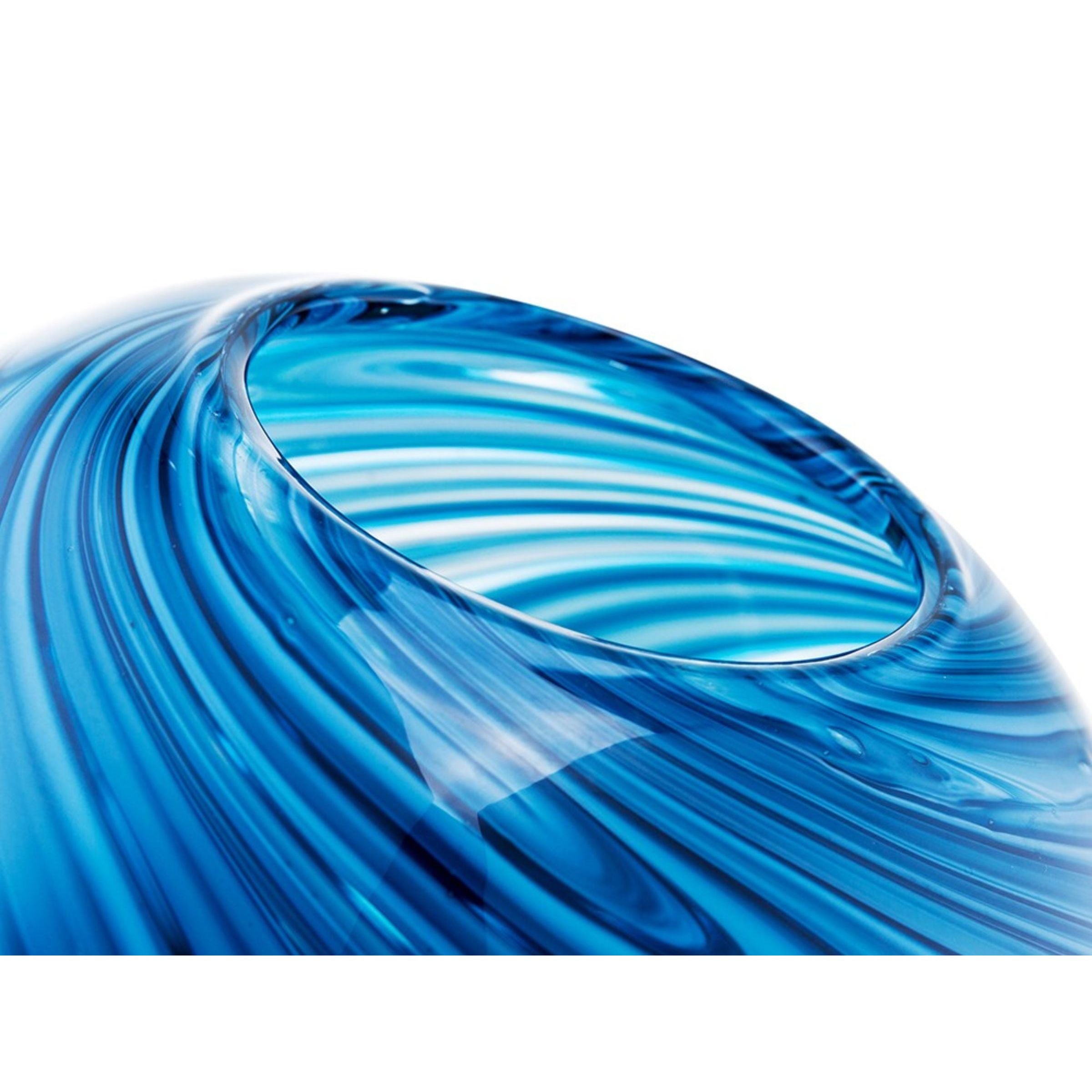Short Blue Swirl Glass Vase 8"W x 7"H
