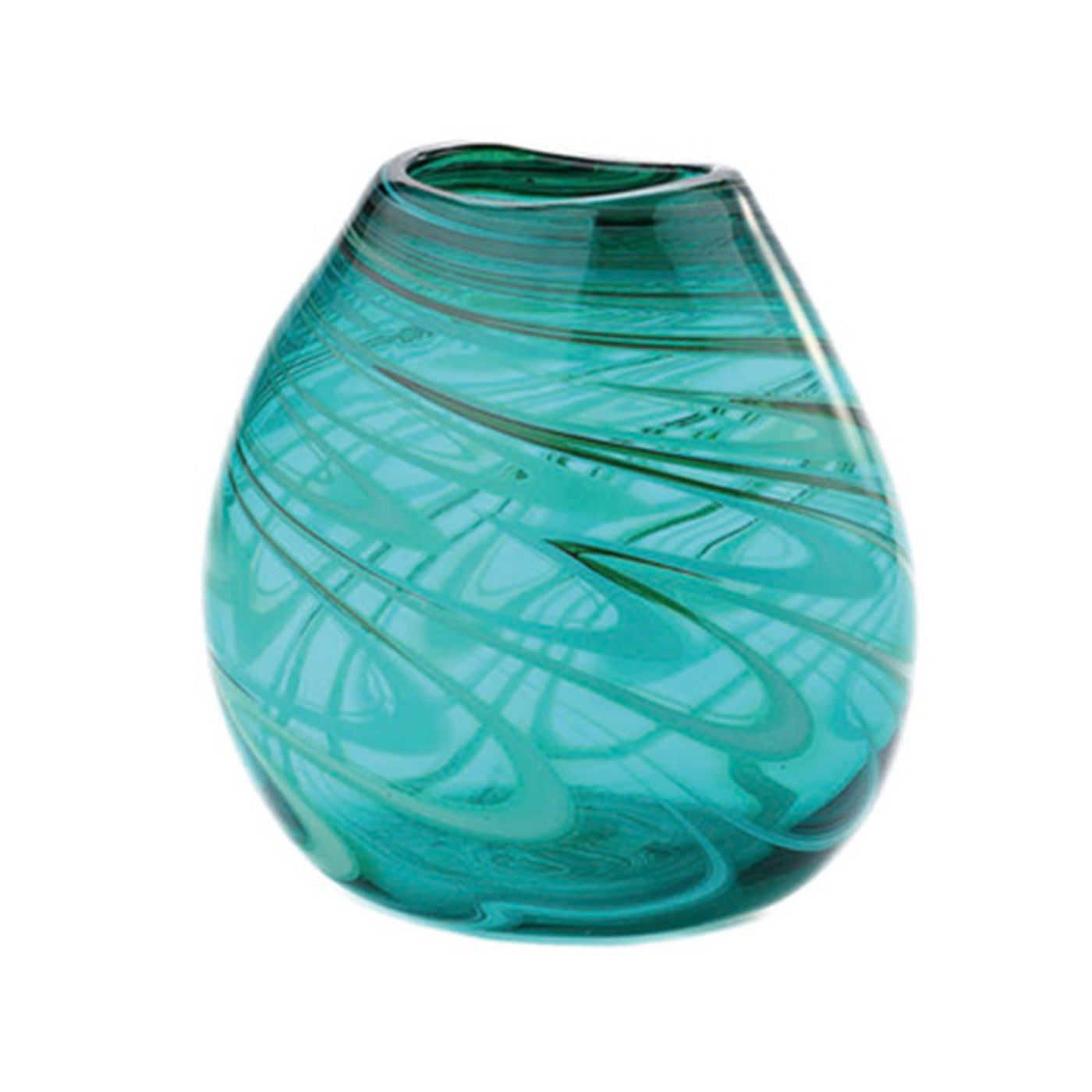 Wide Green Swirl Glass Vase 8.5"W x 5.5"D x 8.5"H