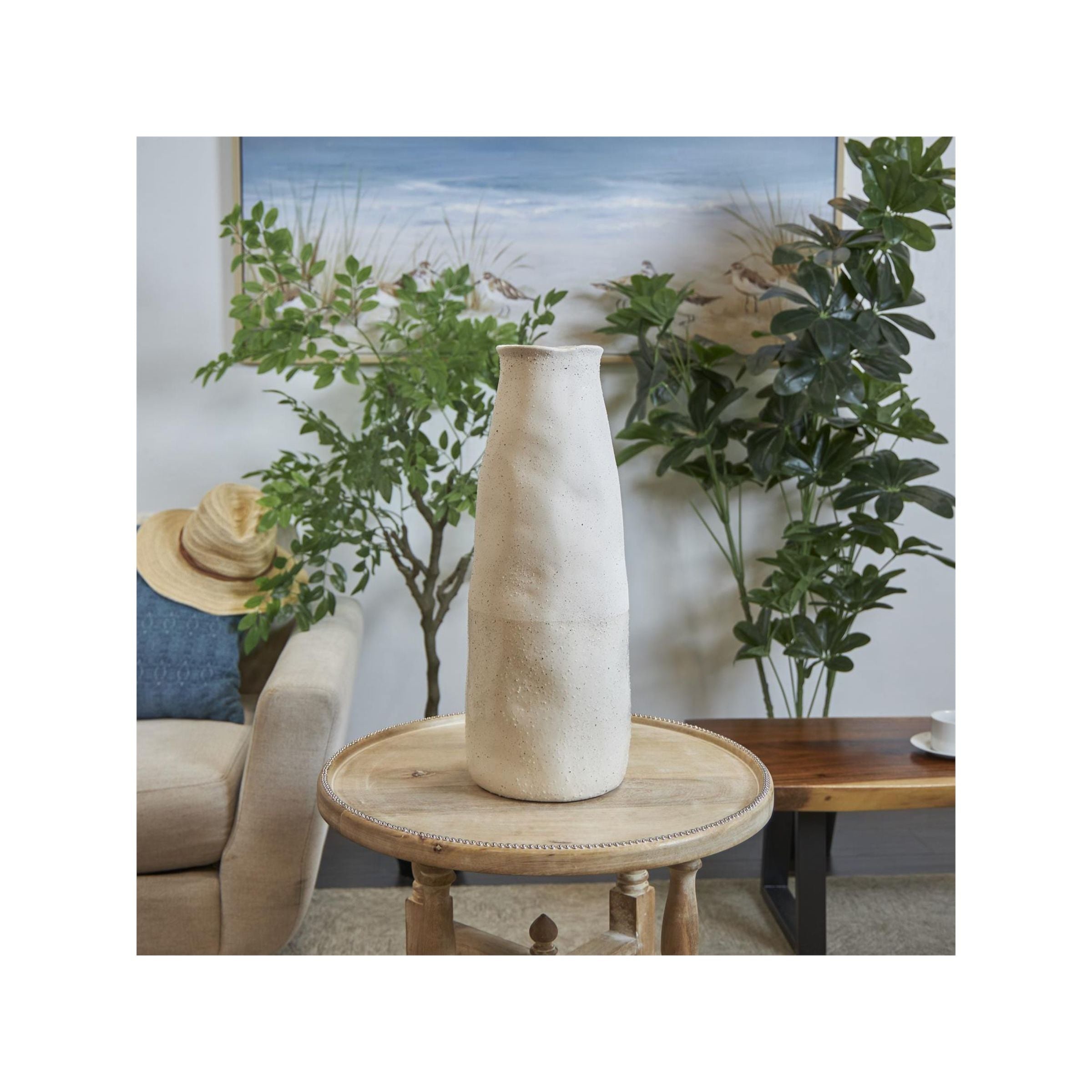 Tall Cream Ceramic Vase 8"W x 20"H