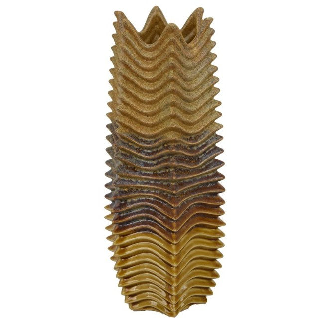 Tall Gold and Brown Ceramic Vase 7"W x 16"H