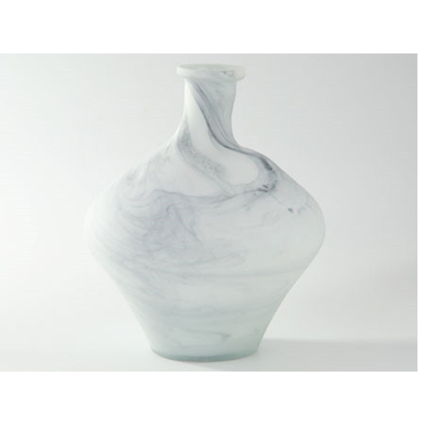 Short White and Grey Glass Marbled Vase 8.5"W x 10"H