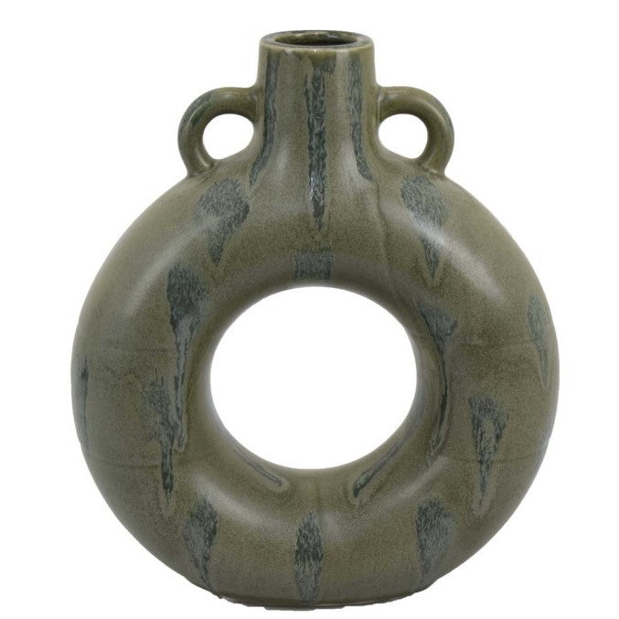 Small Green Ceramic Circle Vase 9"W x 11"H