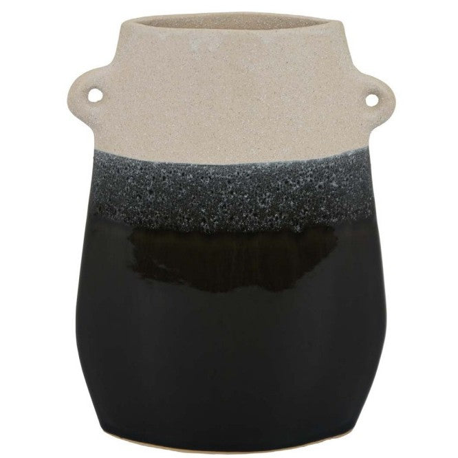 Small Cream and Black Ceramic Vase 7.75"W x 10.5"H