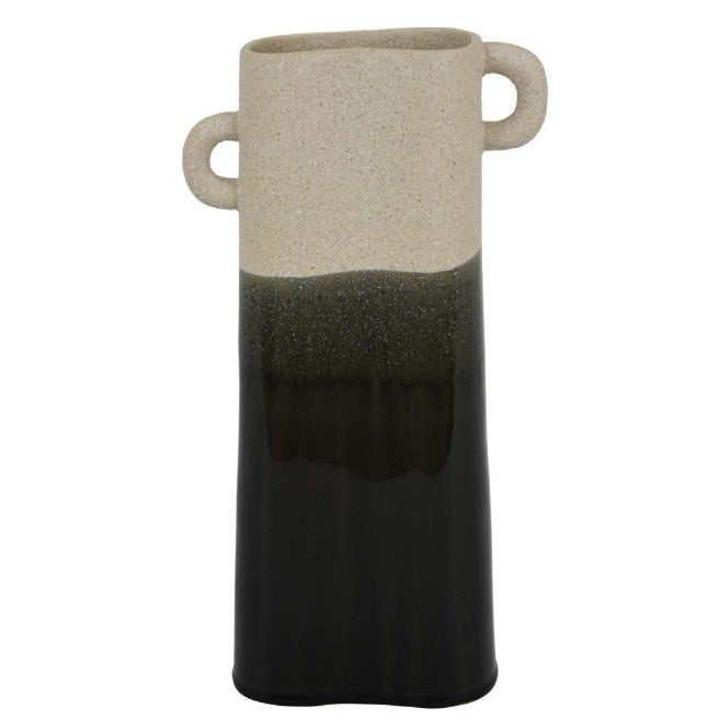 Large Cream and Black Ceramic Vase 7"W x 14"H