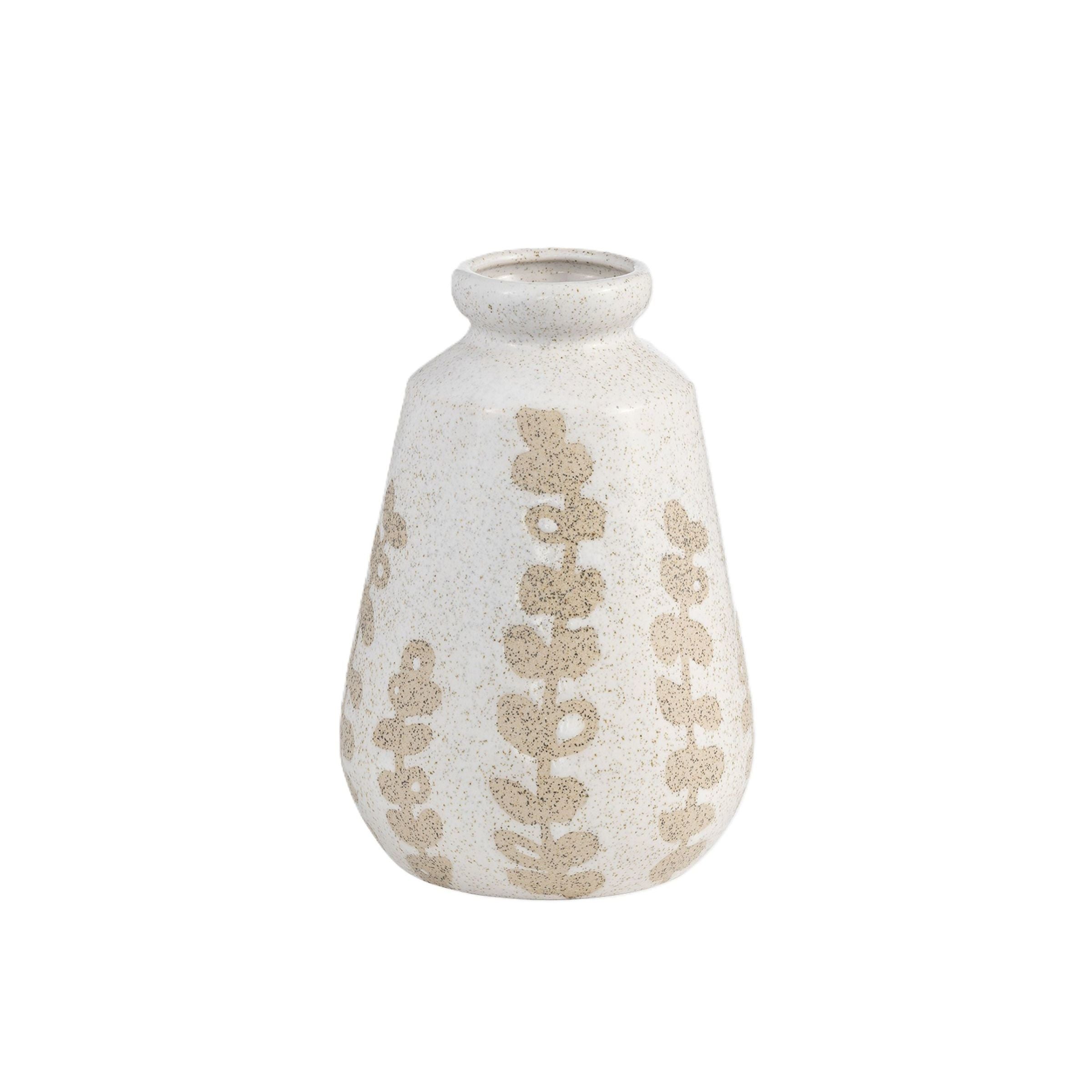 Ivory and Tan Botanical Vase 9"H