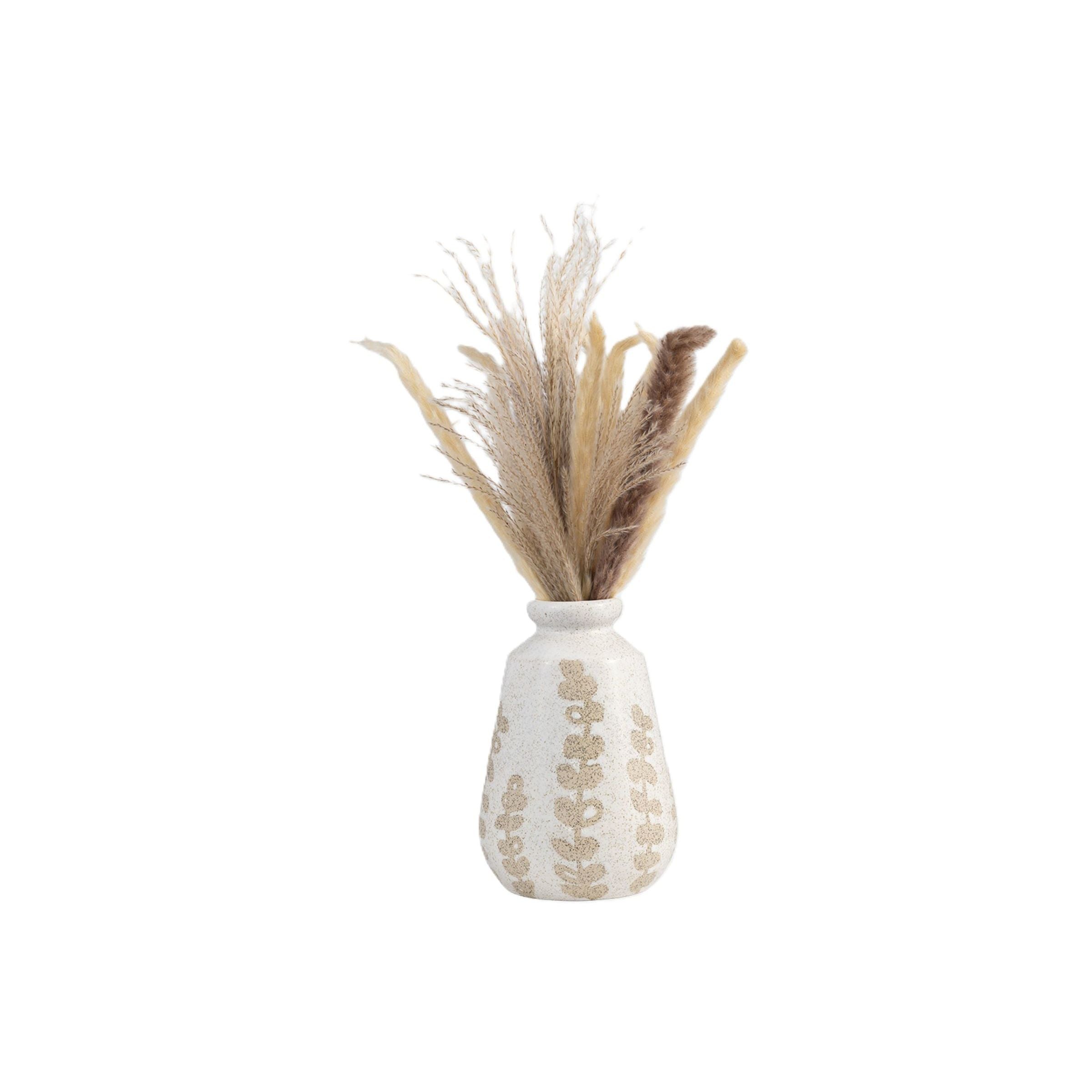 Ivory and Tan Botanical Vase 9"H