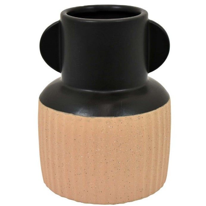 Small Black and Terracotta Ceramic Vase 5.25"W x 7"H