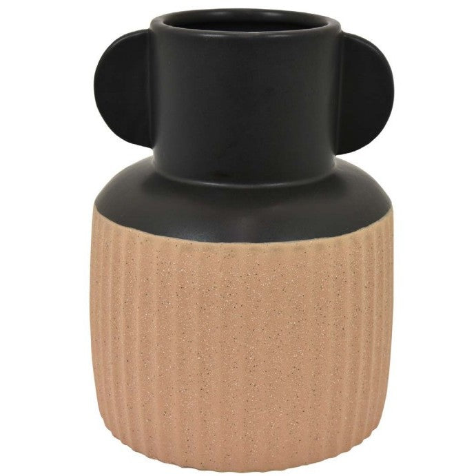 Large Black and Terracotta Ceramic Vase 6.75"W x 9"H