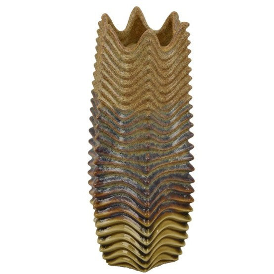 Short Gold and Brown Ceramic Vase 6"W x 12"H