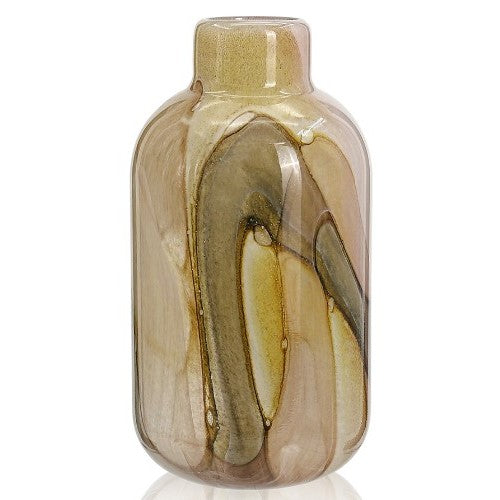 Large Tan, Blush, and Green Glass Vase 6"W x 12"H