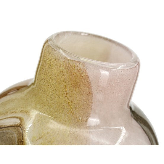 Large Tan, Blush, and Green Glass Vase 6"W x 12"H