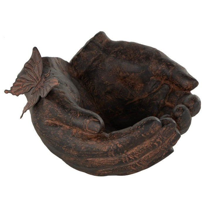 Brown Hands and Butterfly Bowl 8"W x 5"H