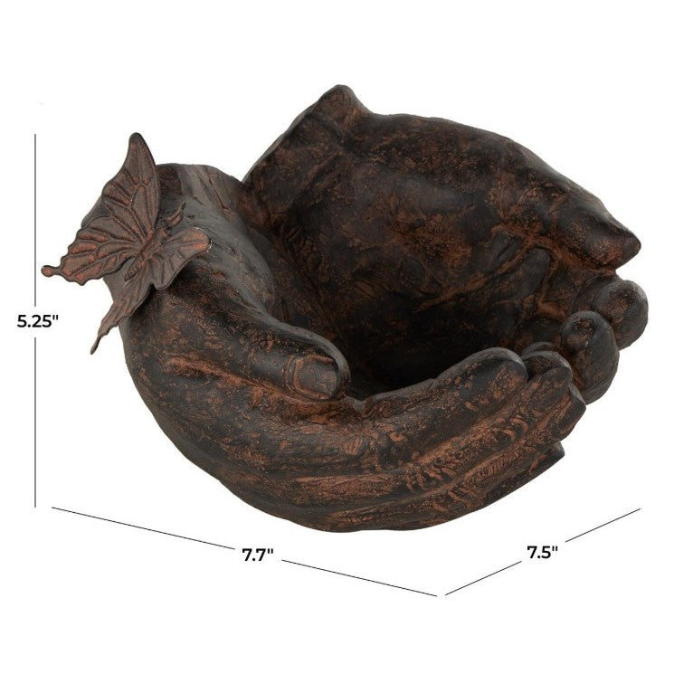 Brown Hands and Butterfly Bowl 8"W x 5"H