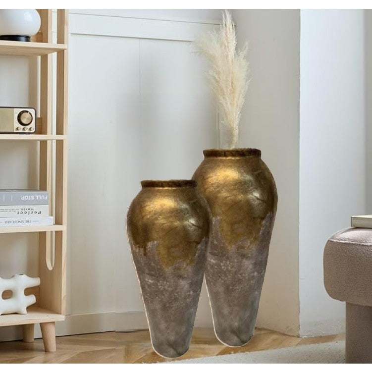 Medium Jarron Gold and Tan Floor Vase 14"W x 37"H