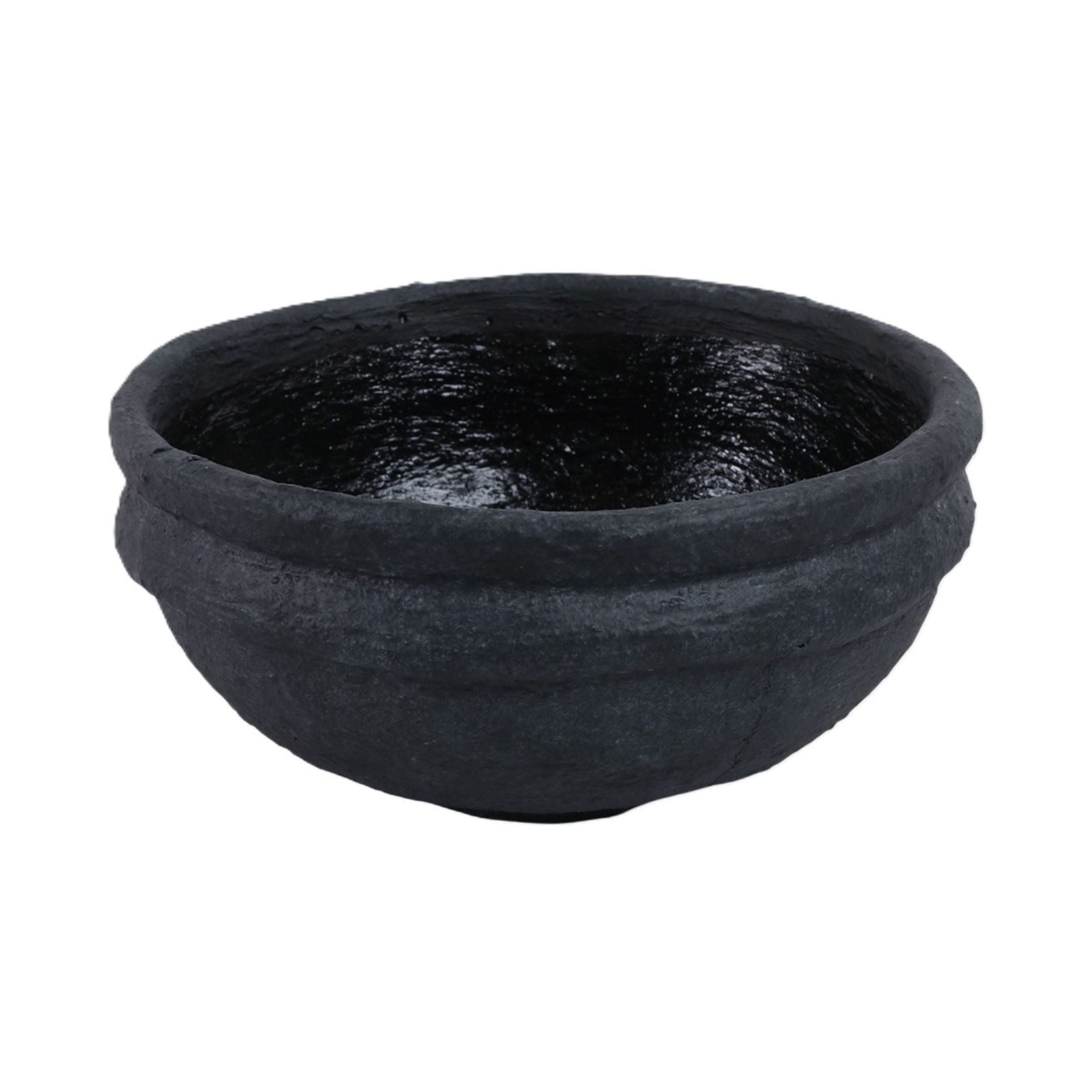 Black Textured Ceramic Bowl 12"W x 6"H