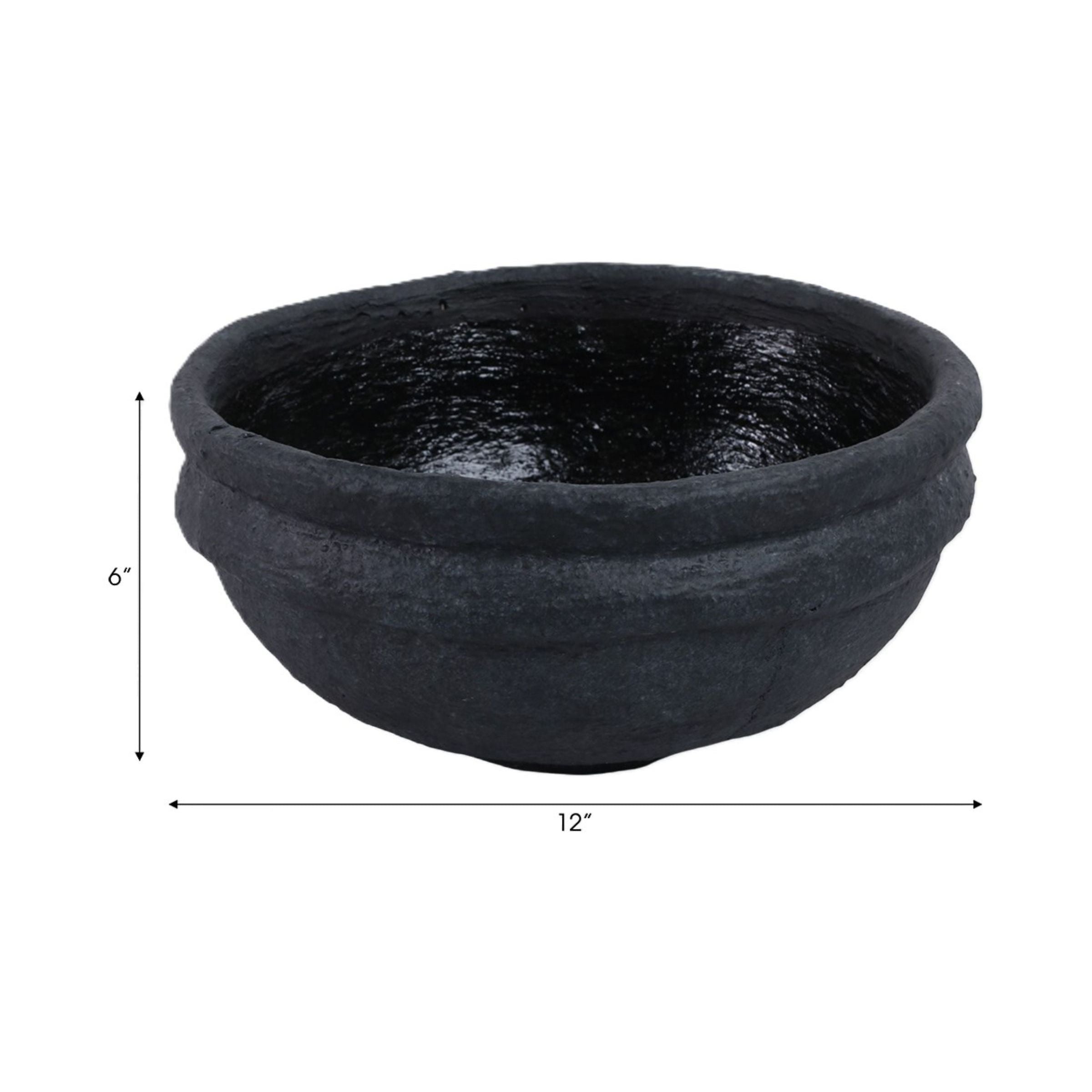 Black Textured Ceramic Bowl 12"W x 6"H