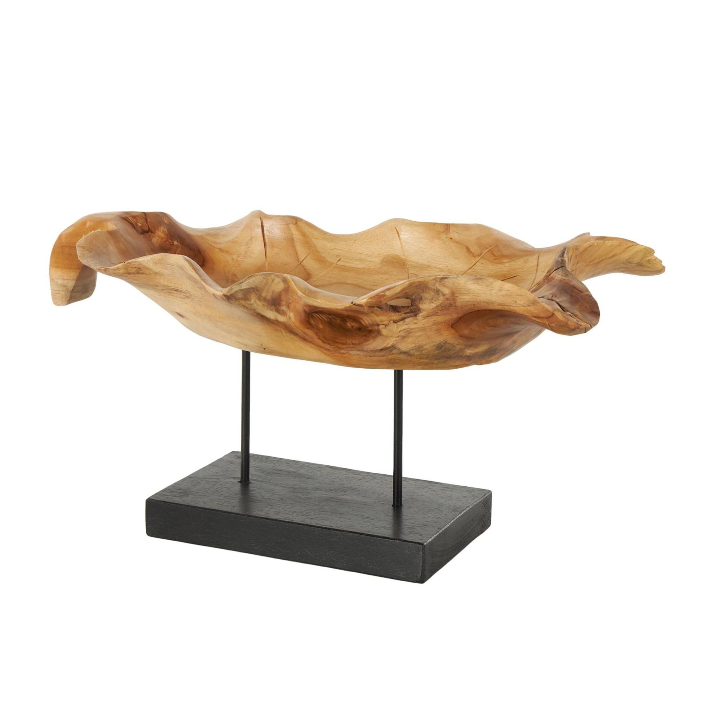 Teak Wood Bowl On Stand 21"L x 10"H