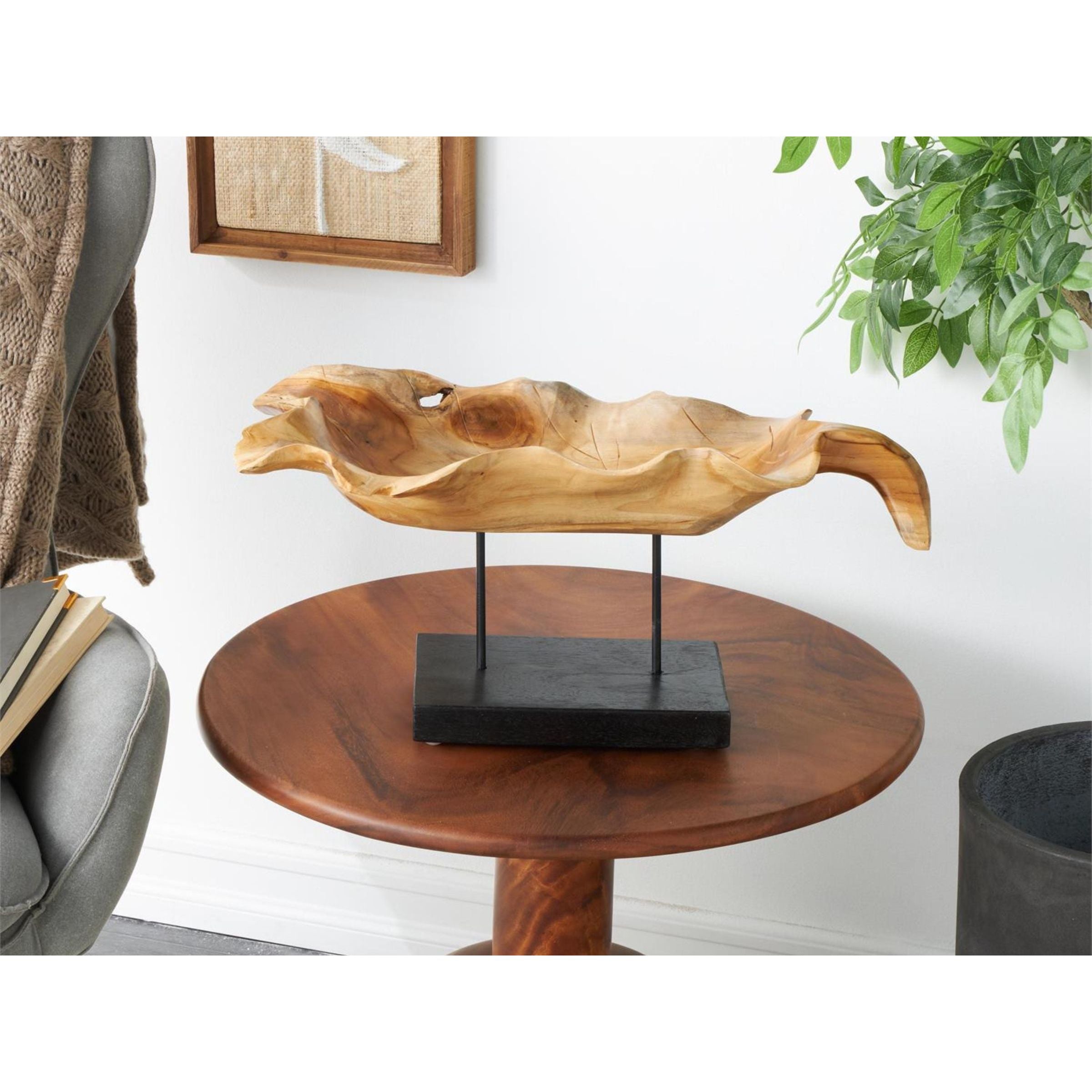 Teak Wood Bowl On Stand 21"L x 10"H