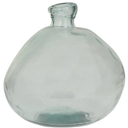 Short Aqua and Clear Recycled Glass Vase 13"W x 13"H