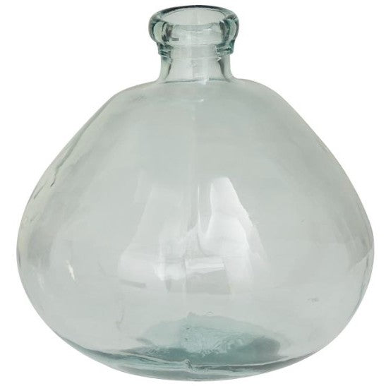 Short Aqua and Clear Recycled Glass Vase 13"W x 13"H
