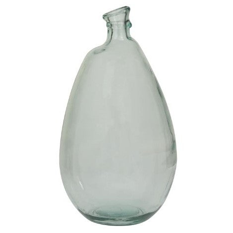 Tall Aqua and Clear Recycled Glass Vase 10"W x 18"H