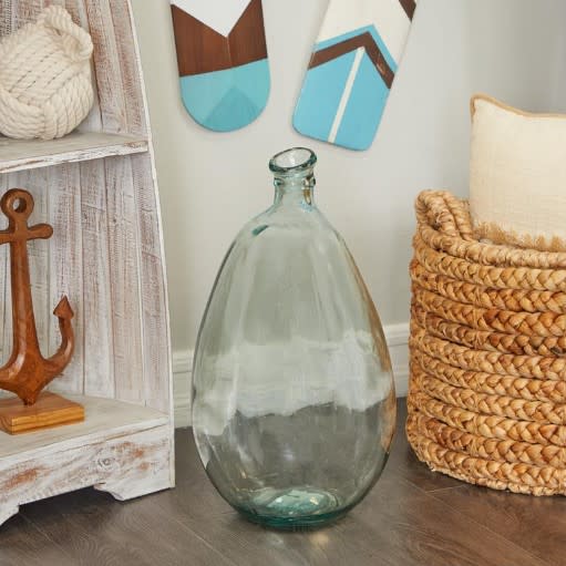 Tall Aqua and Clear Recycled Glass Vase 10"W x 18"H