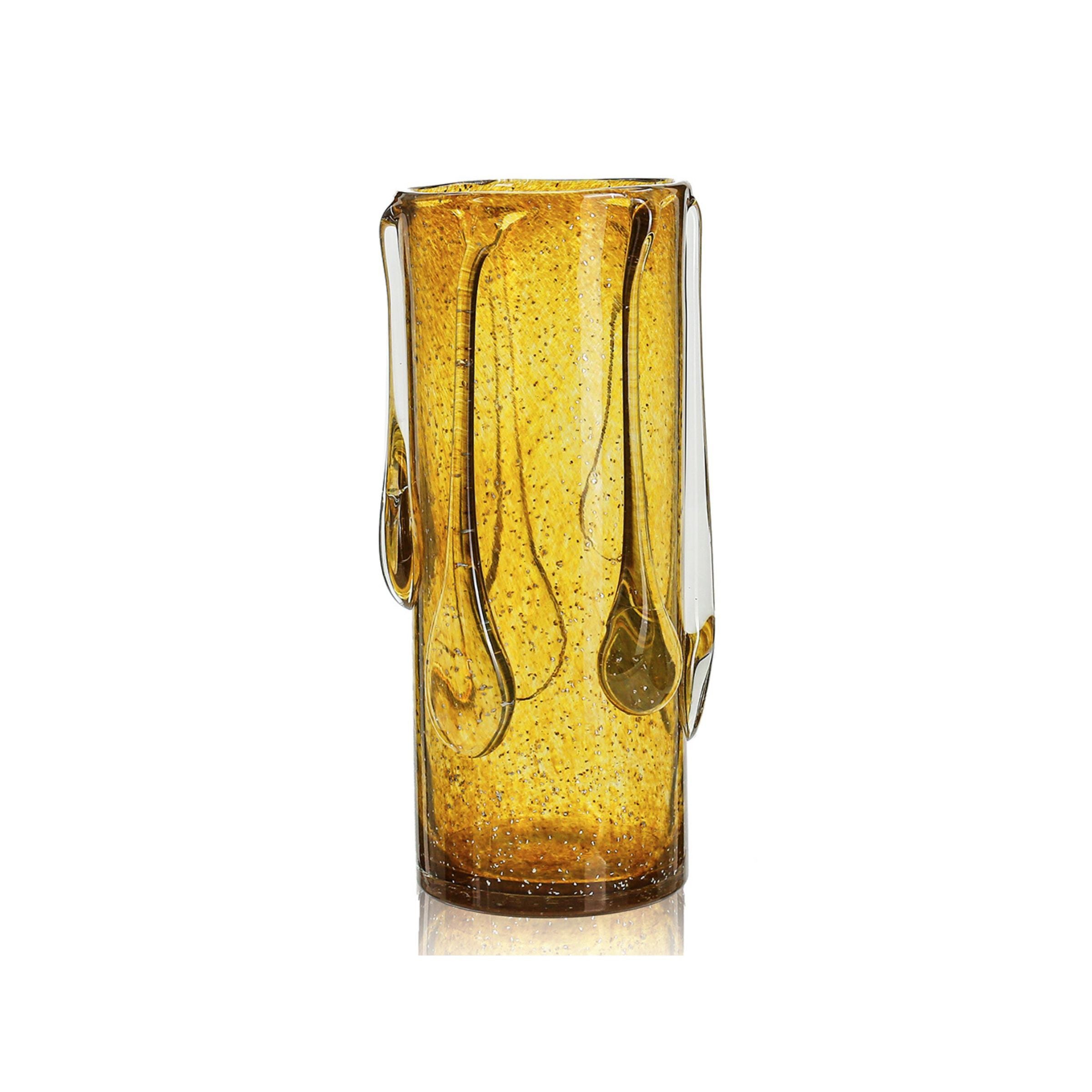 Large Amber Glass Vase 6"W x 13"H