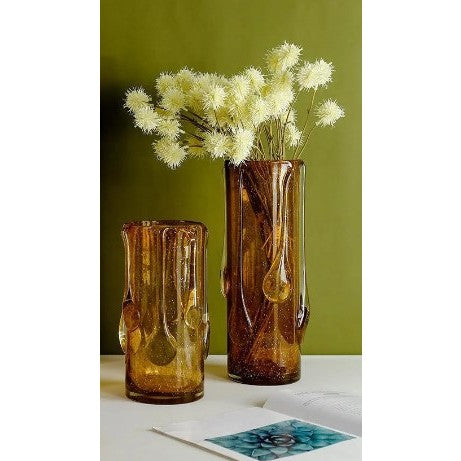 Large Amber Glass Vase 6"W x 13"H