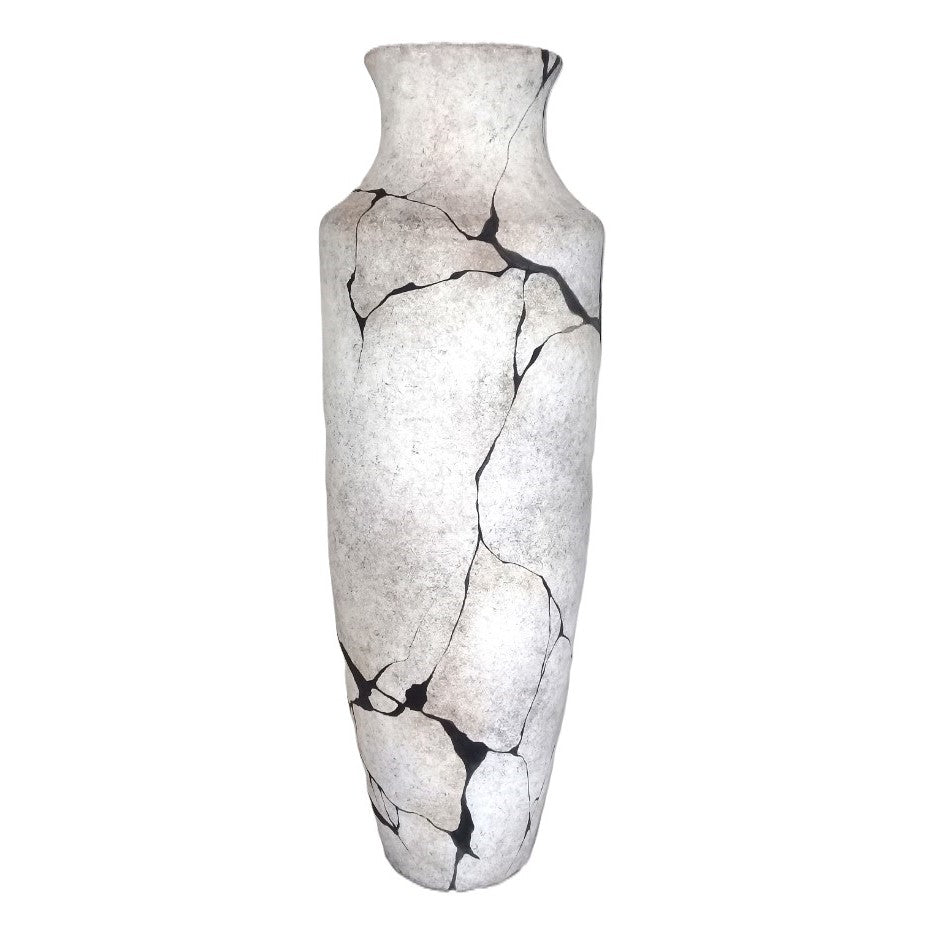 White and Black Small Marble Like Floor Vase 14"W x 38"H