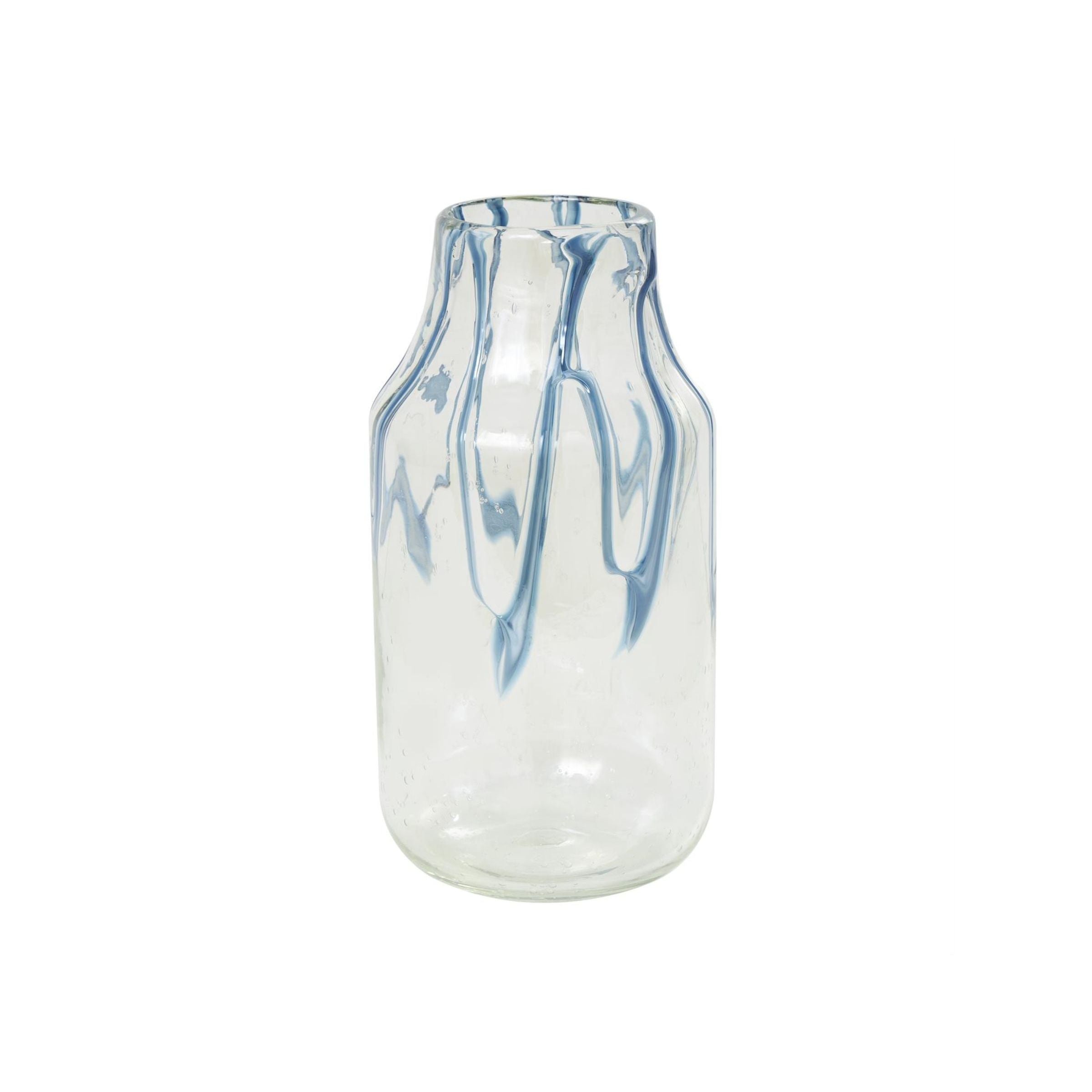 Medium Clear and Blue Glass Vase 6"W x 13"H