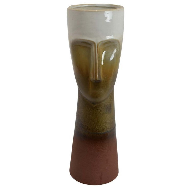 Cream and Tan Face Vase 5.5"W x 18"H