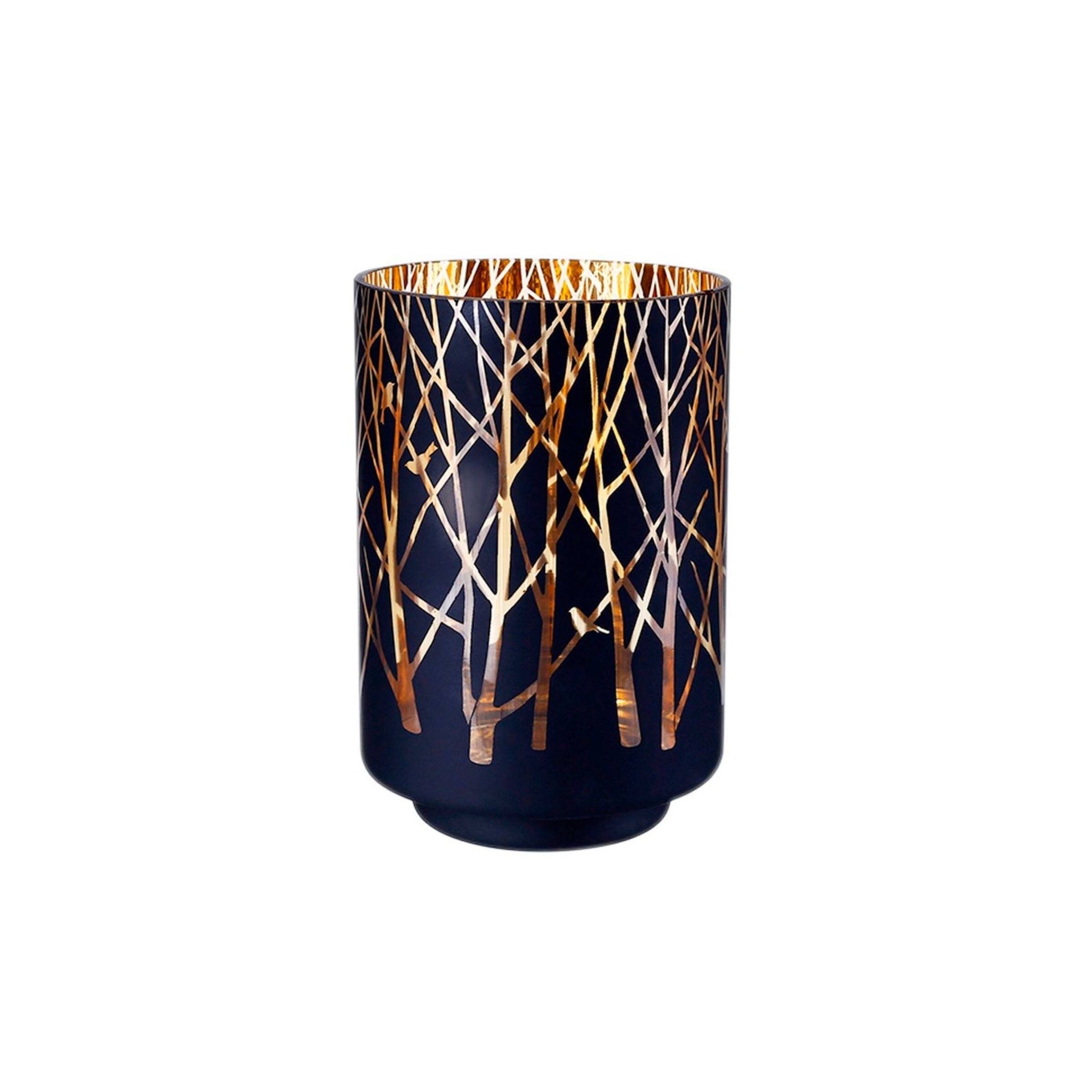 Large Black and Gold Vase With Branches 6"W x 8.5"H