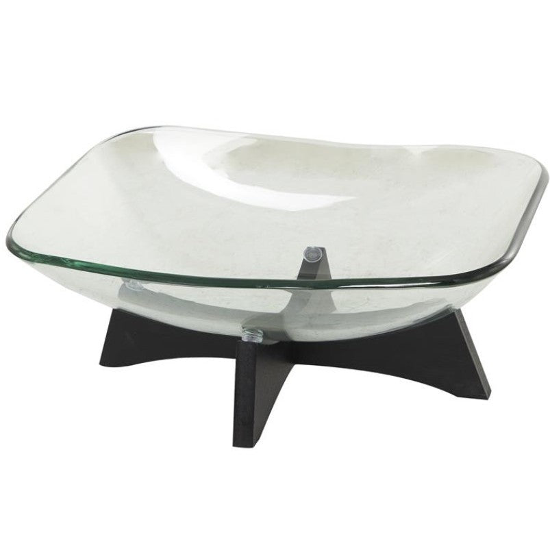 Glass and Wood Bowl with Stand 18"W x 8"H