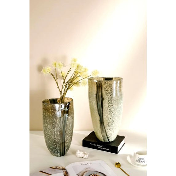Large Frost and Green Glass Vase 8"W x 16"H