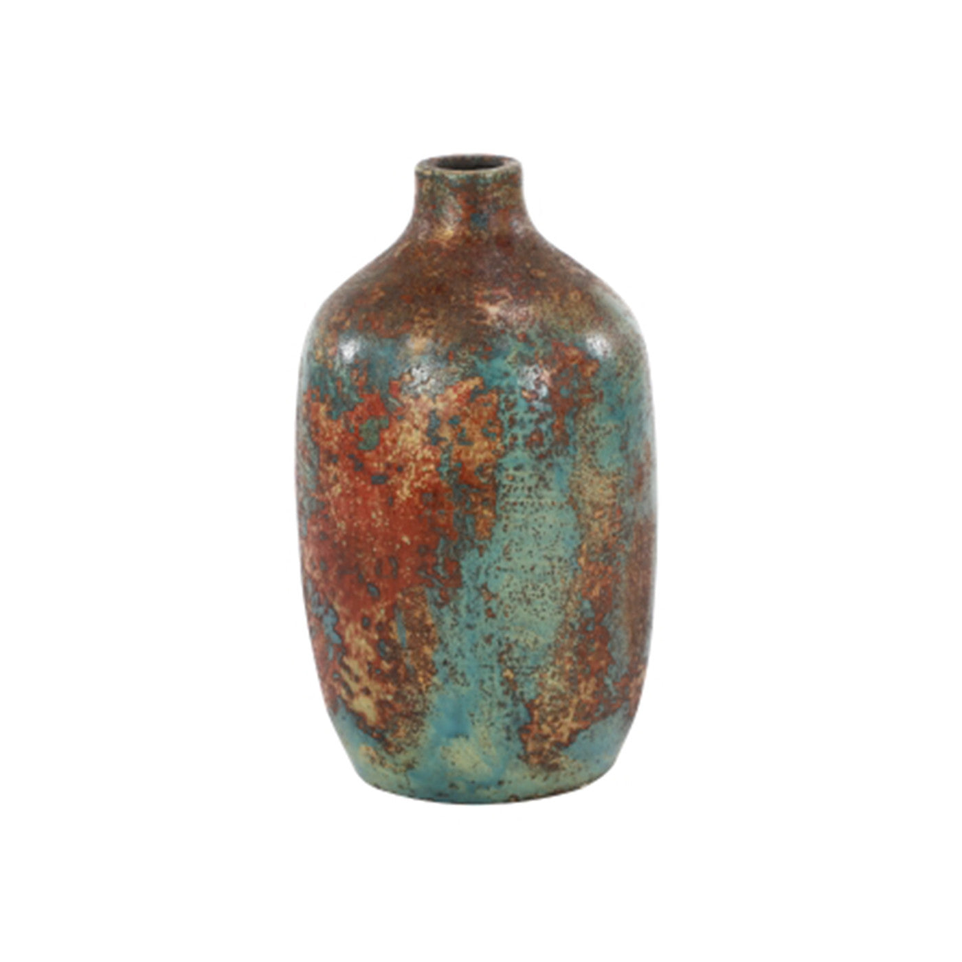 Small Teal and Bronze Terracotta Vase 7"W x 12"H
