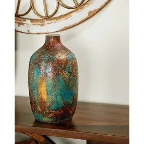 Small Teal and Bronze Terracotta Vase 7"W x 12"H