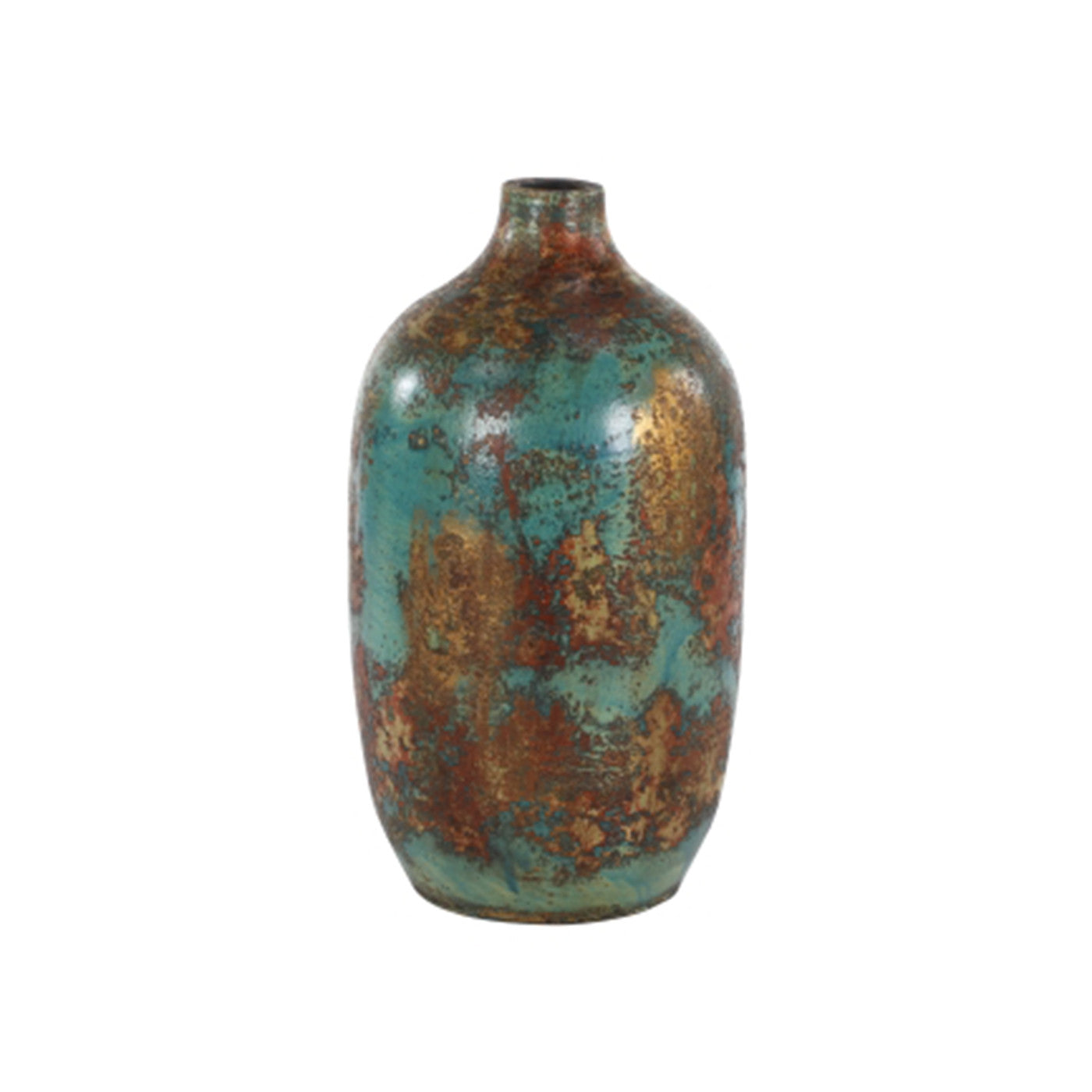 Large Teal and Bronze Terracotta Vase 8"W x 15"H