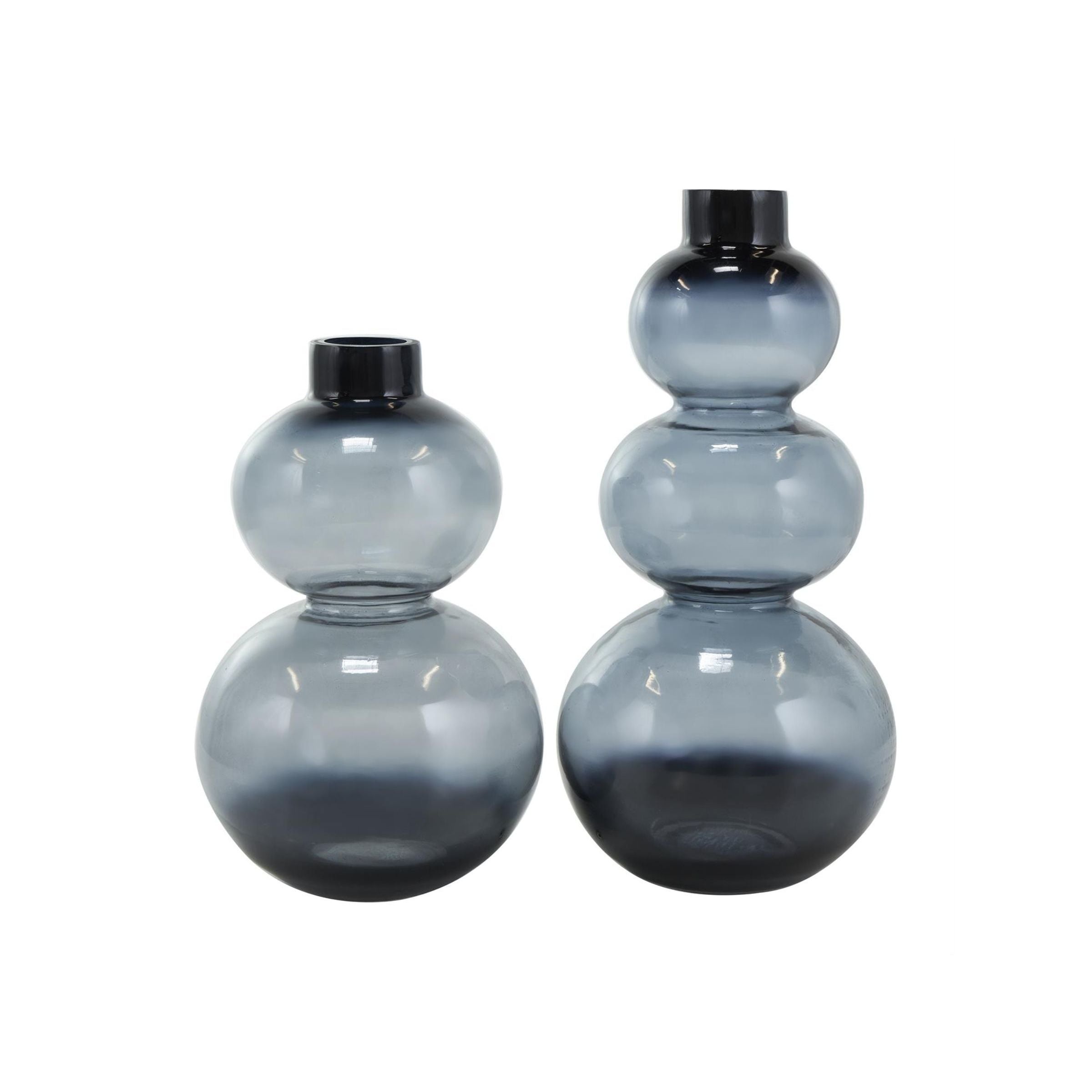 Set of 2 Black Glass Bubble Vases 7"W x 11/14"H