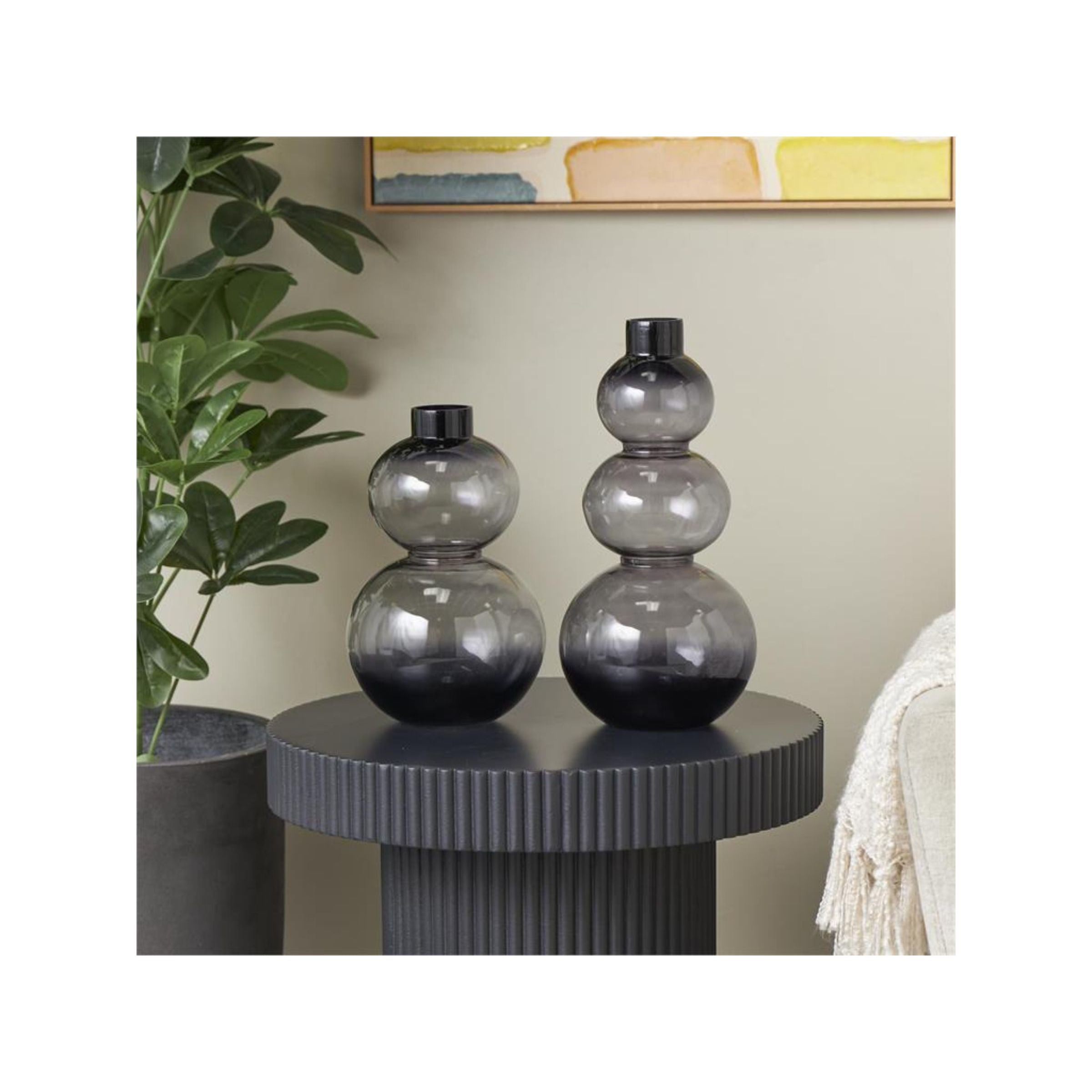 Set of 2 Black Glass Bubble Vases 7"W x 11/14"H