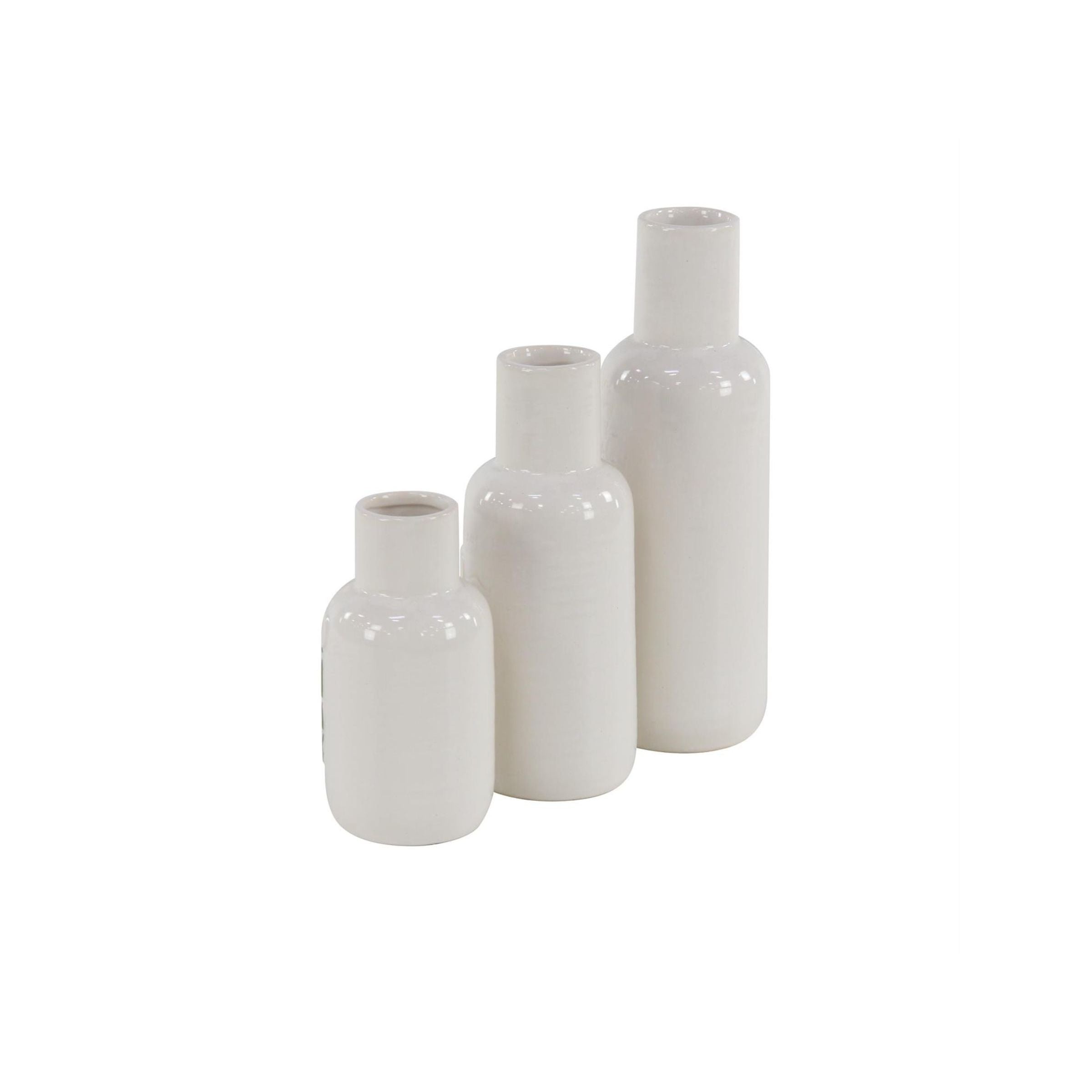 Set of 3 White and Green Ceramic Leaf Vases 10/12/15"H