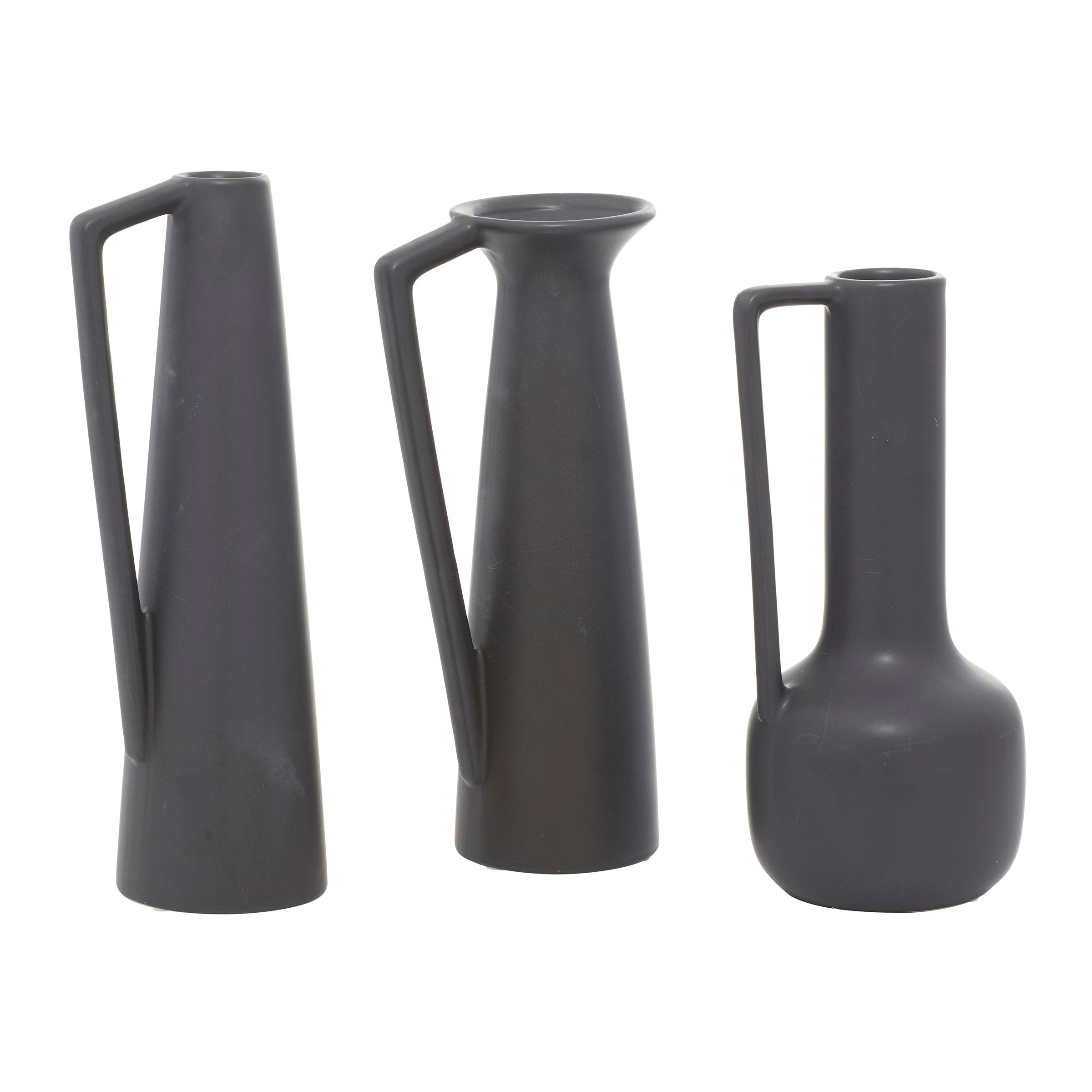 Set of 3 Charcoal Ceramic Vases 11/12/13"H