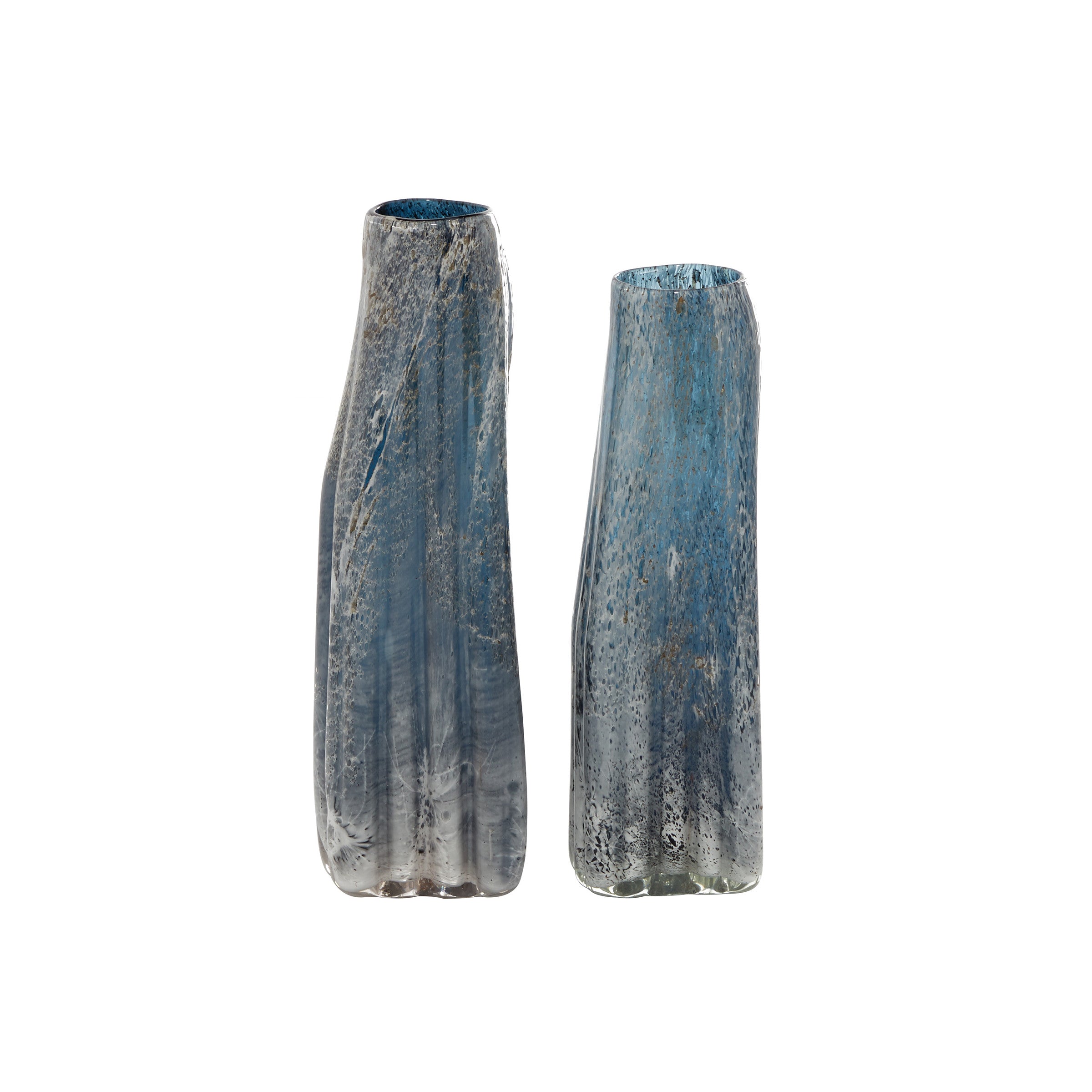Set of 2 Blue Glass Vases 15/16"H