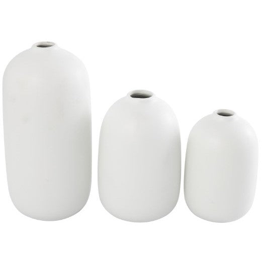 Set of 3 White and Black Leaf Ceramic Vases 6/7/10"H