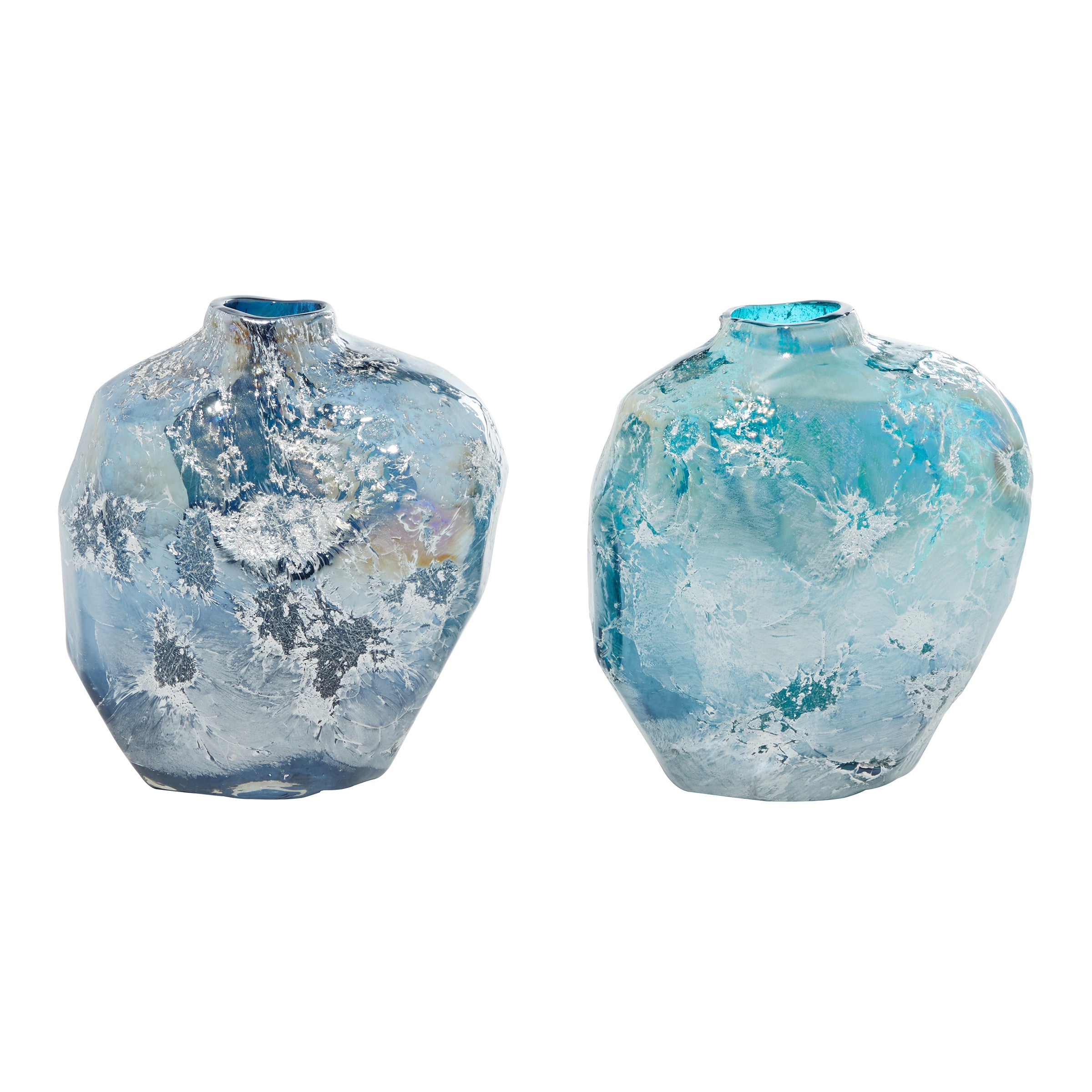 Set of 2 Blue Glass Vases 8/9"H