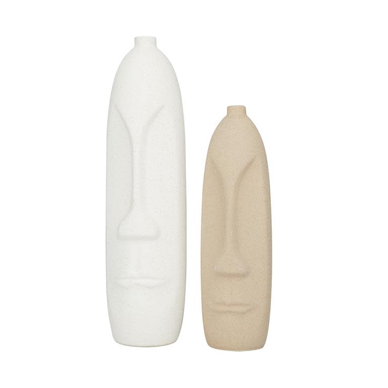 Set of 2 Cream and Beige Ceramic Vases 5"W x 19"H