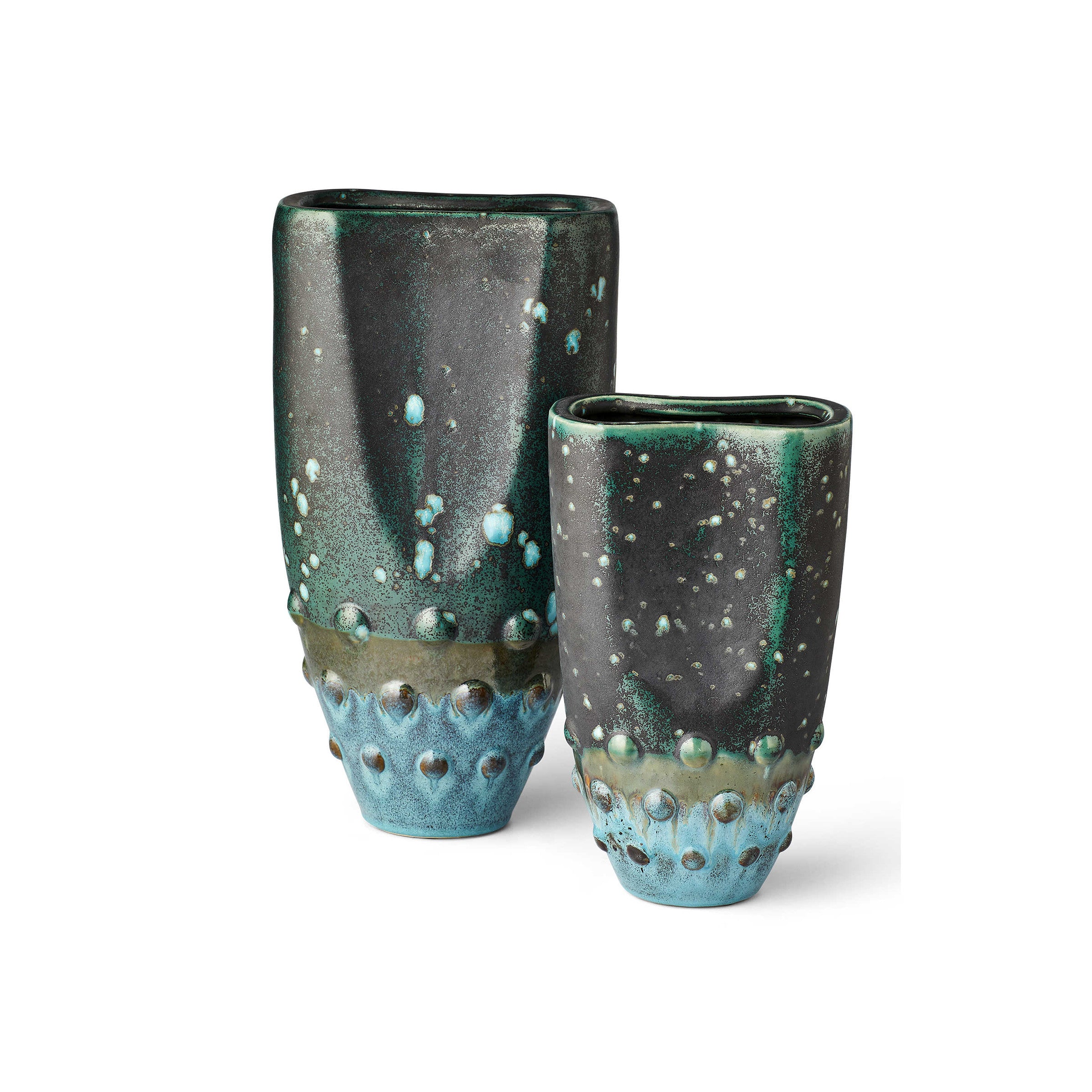 Set of 2 Aqua and Teal Vases 9"W x 16"H