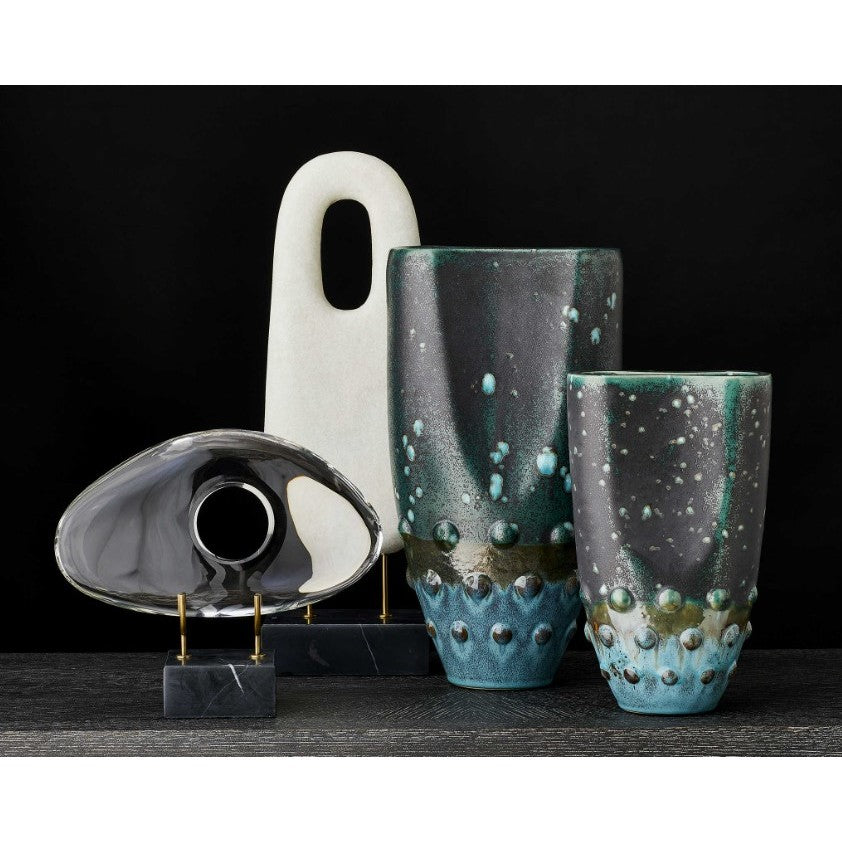 Set of 2 Aqua and Teal Vases 9"W x 16"H