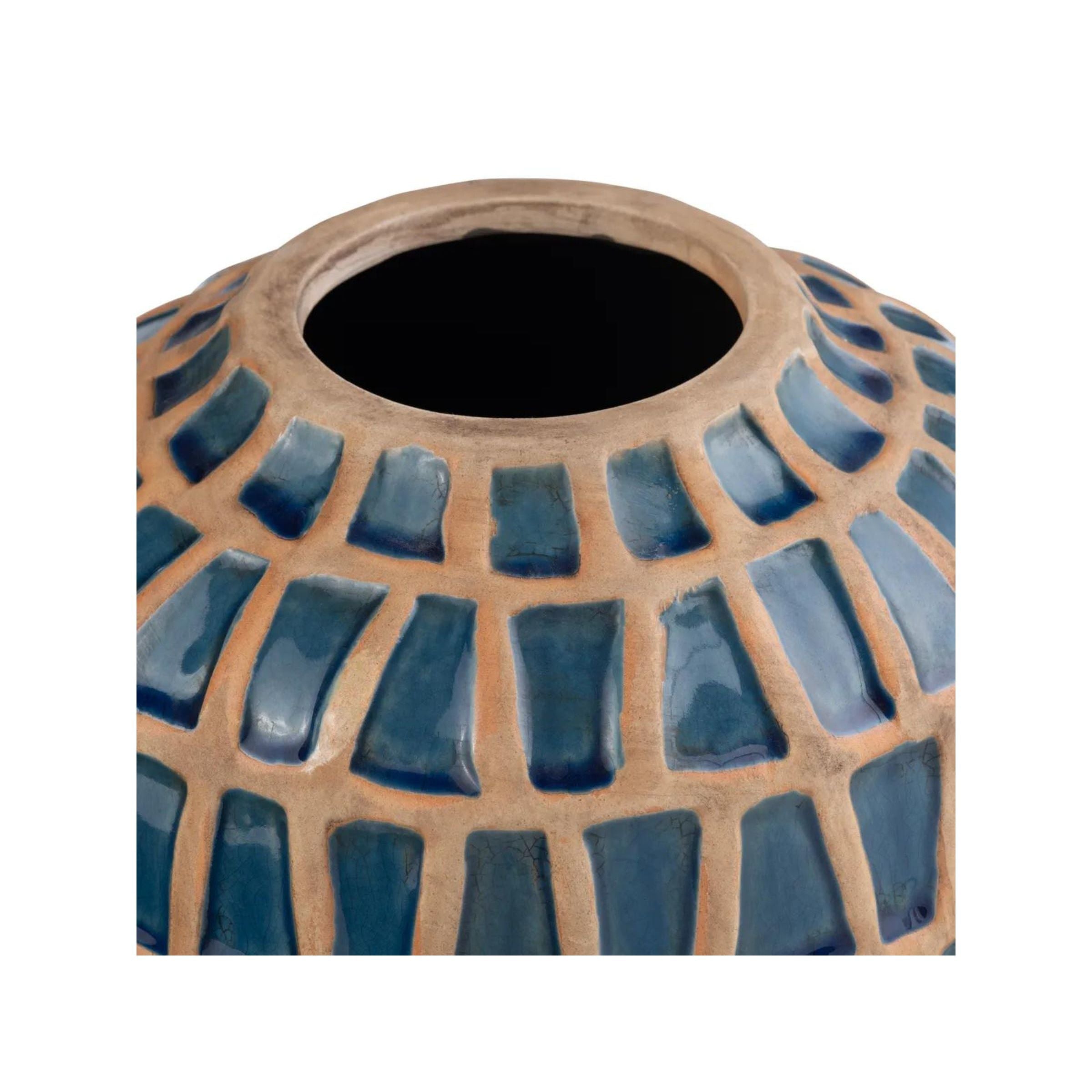 Set of 2 Blue and Tan Ceramic Vases 6.5/8"H