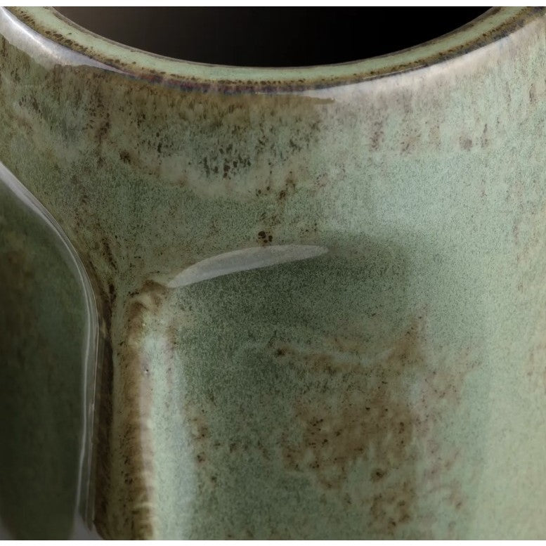 Set of 2 Green Ceramic Face Vases 5/7"H